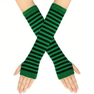 Saint Patrick's Day Fingerless green striped gloves elastic